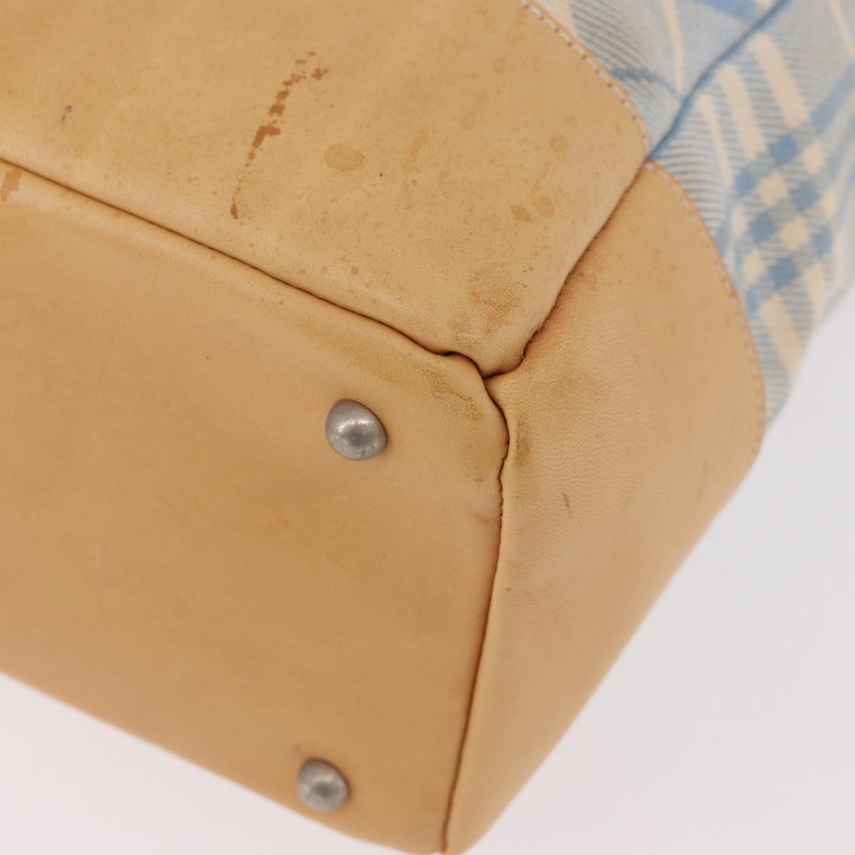BURBERRY Nova Check Tote Bag Canvas Light Blue Beige Auth 190551
