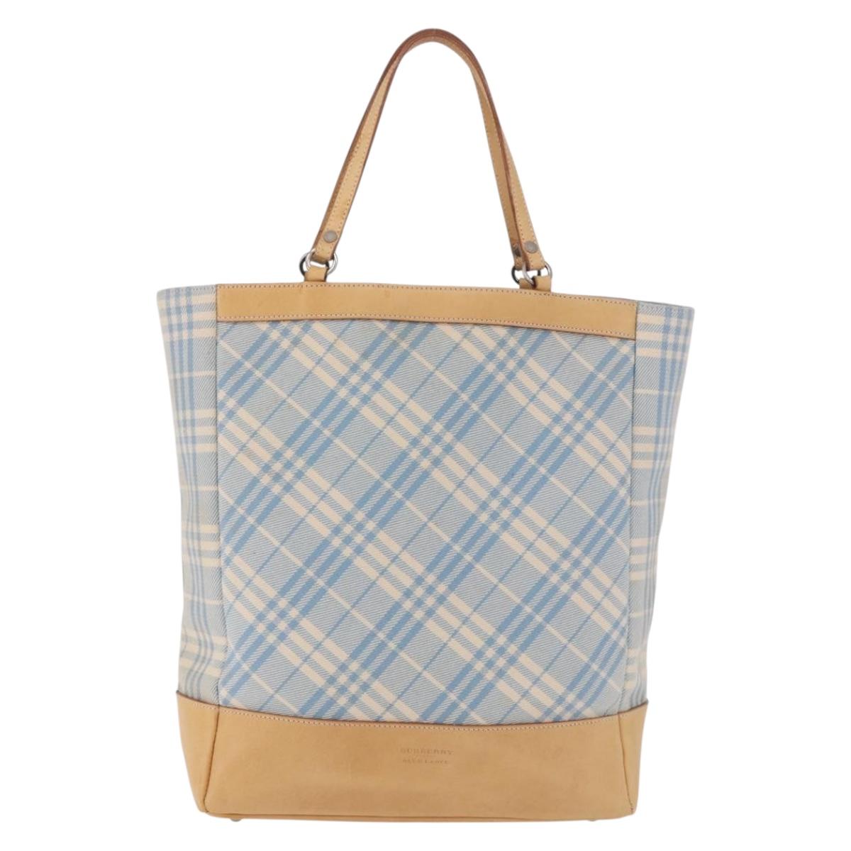 BURBERRY Nova Check Tote Bag Canvas Light Blue Beige Auth 190551
