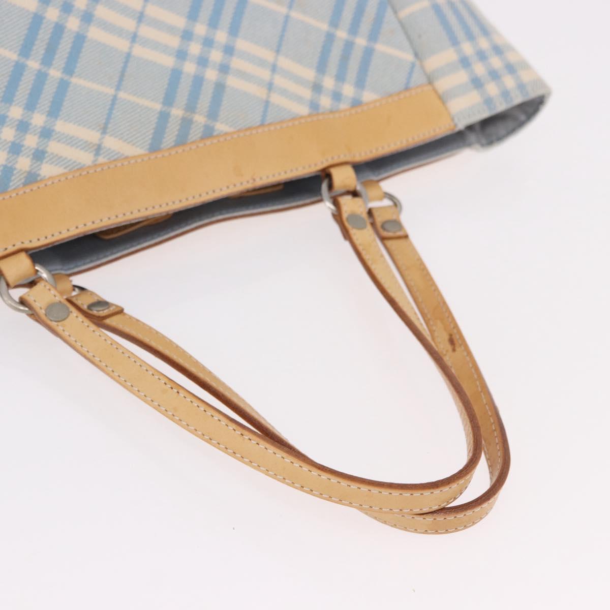 BURBERRY Nova Check Tote Bag Canvas Light Blue Beige Auth 190551
