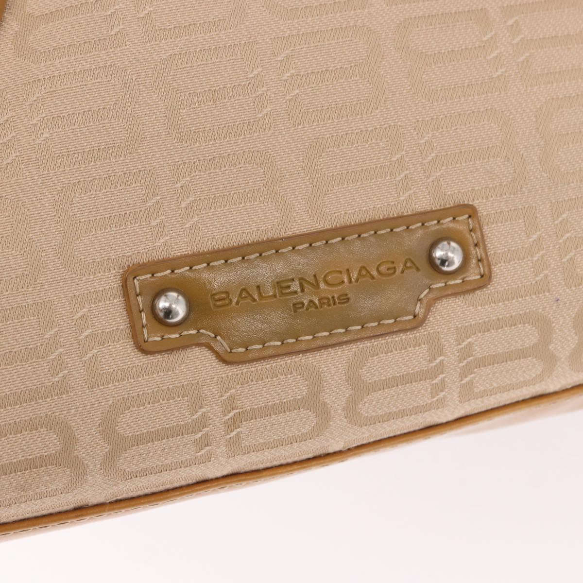 BALENCIAGA Boston Bag Canvas Beige Silver Auth 190552