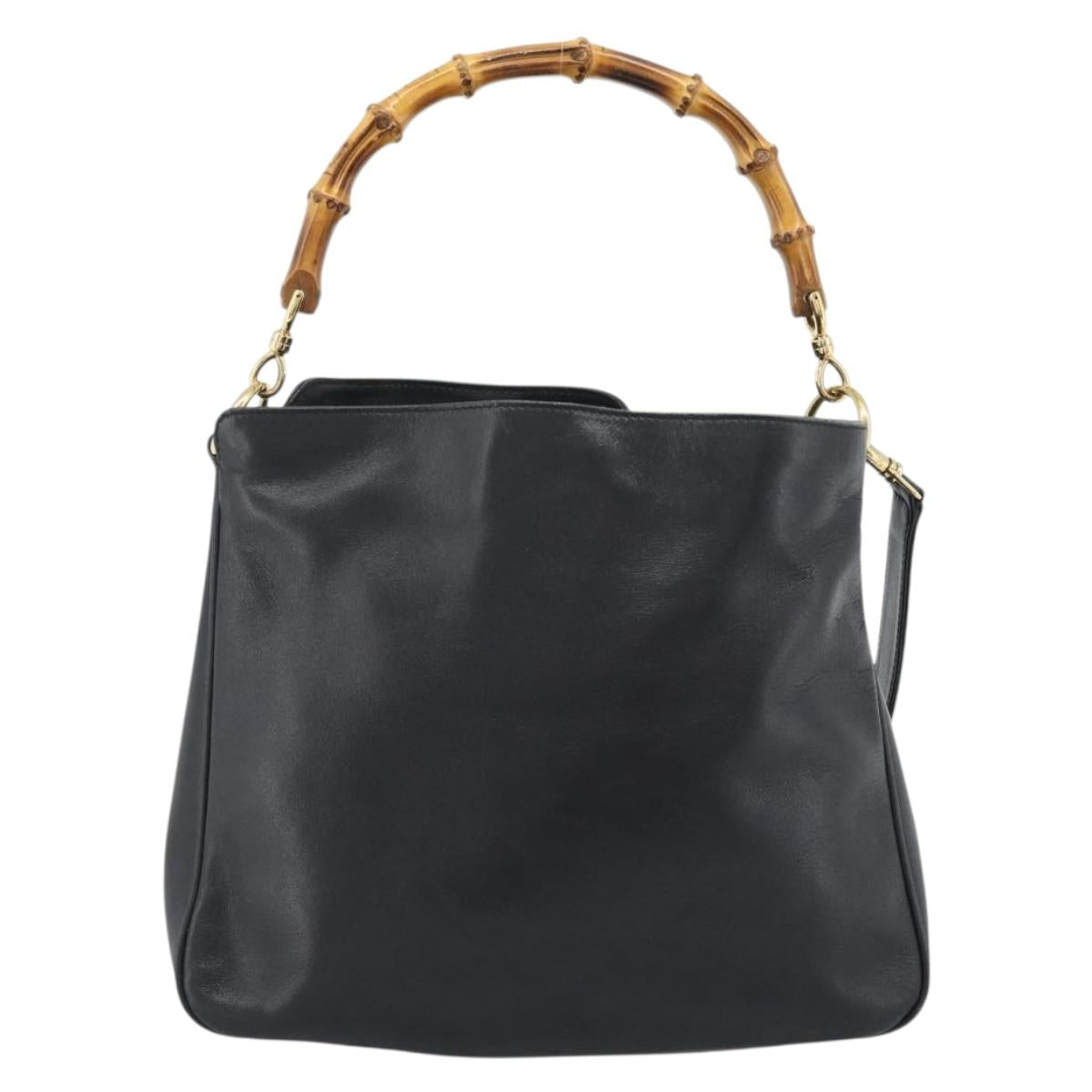 GUCCI Bamboo Hand Bag Leather 2way Black Gold 001 1705 Auth 190553