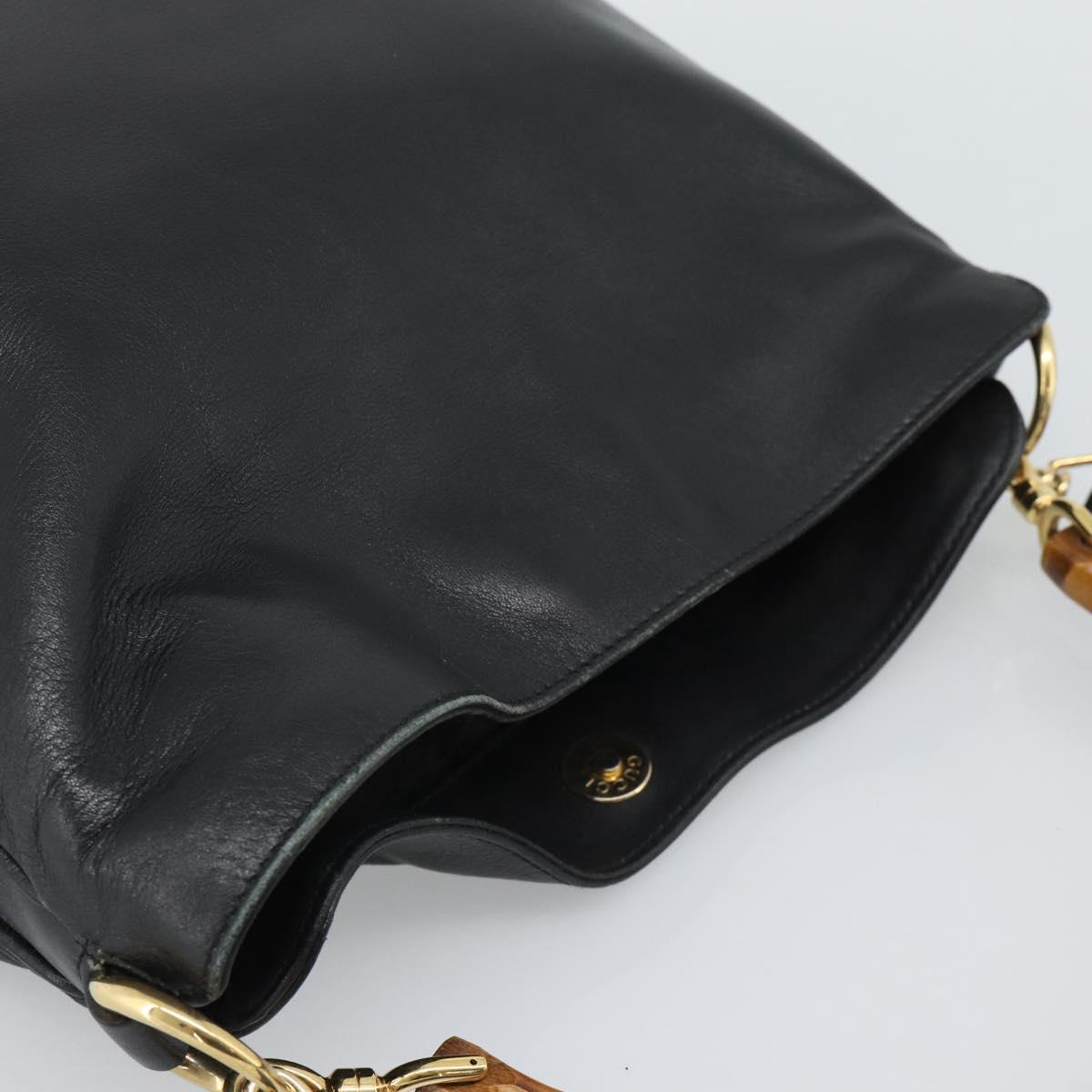 GUCCI Bamboo Hand Bag Leather 2way Black Gold 001 1705 Auth 190553