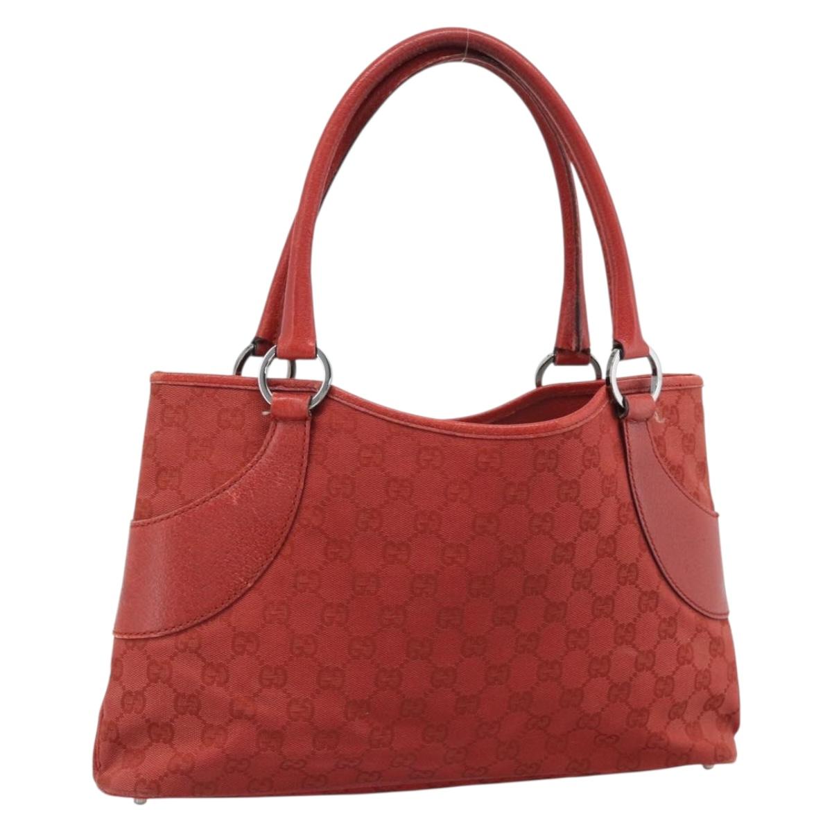 GUCCI GG Canvas Tote Bag Red Silver 113015 Auth 190557