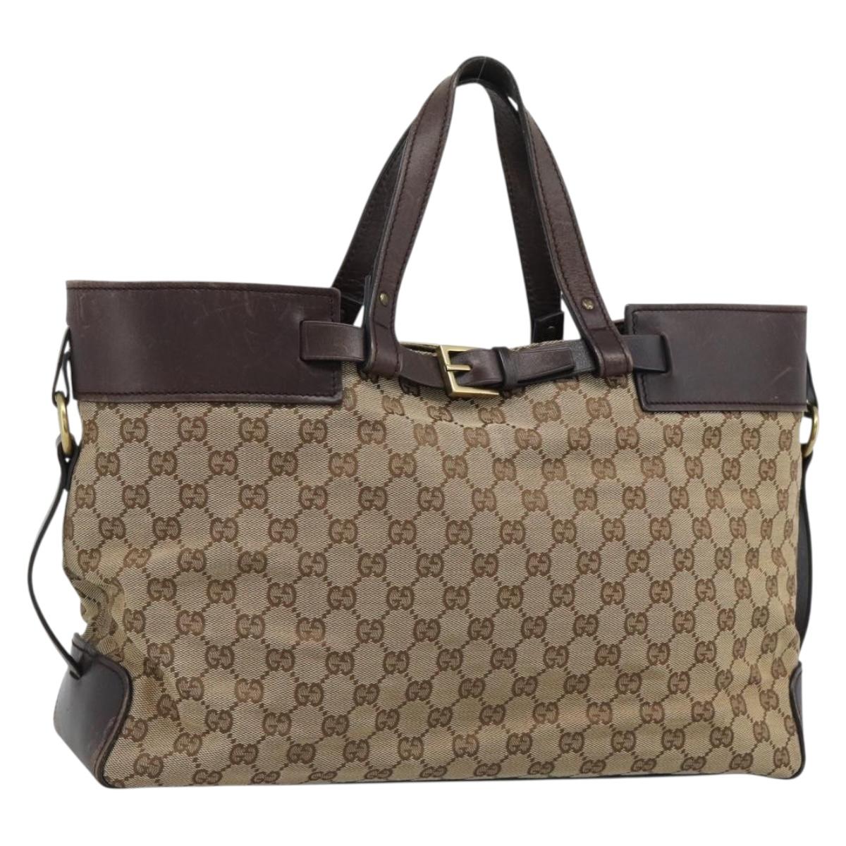 GUCCI Hand Bag GG Canvas Beige Gold 106251 Auth 190558