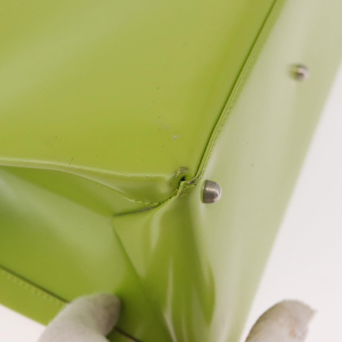 GUCCI Patent Hand Bag 2way Lime Green Silver Auth 190559