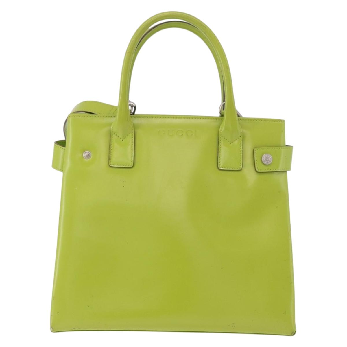 GUCCI Patent Hand Bag 2way Lime Green Silver Auth 190559