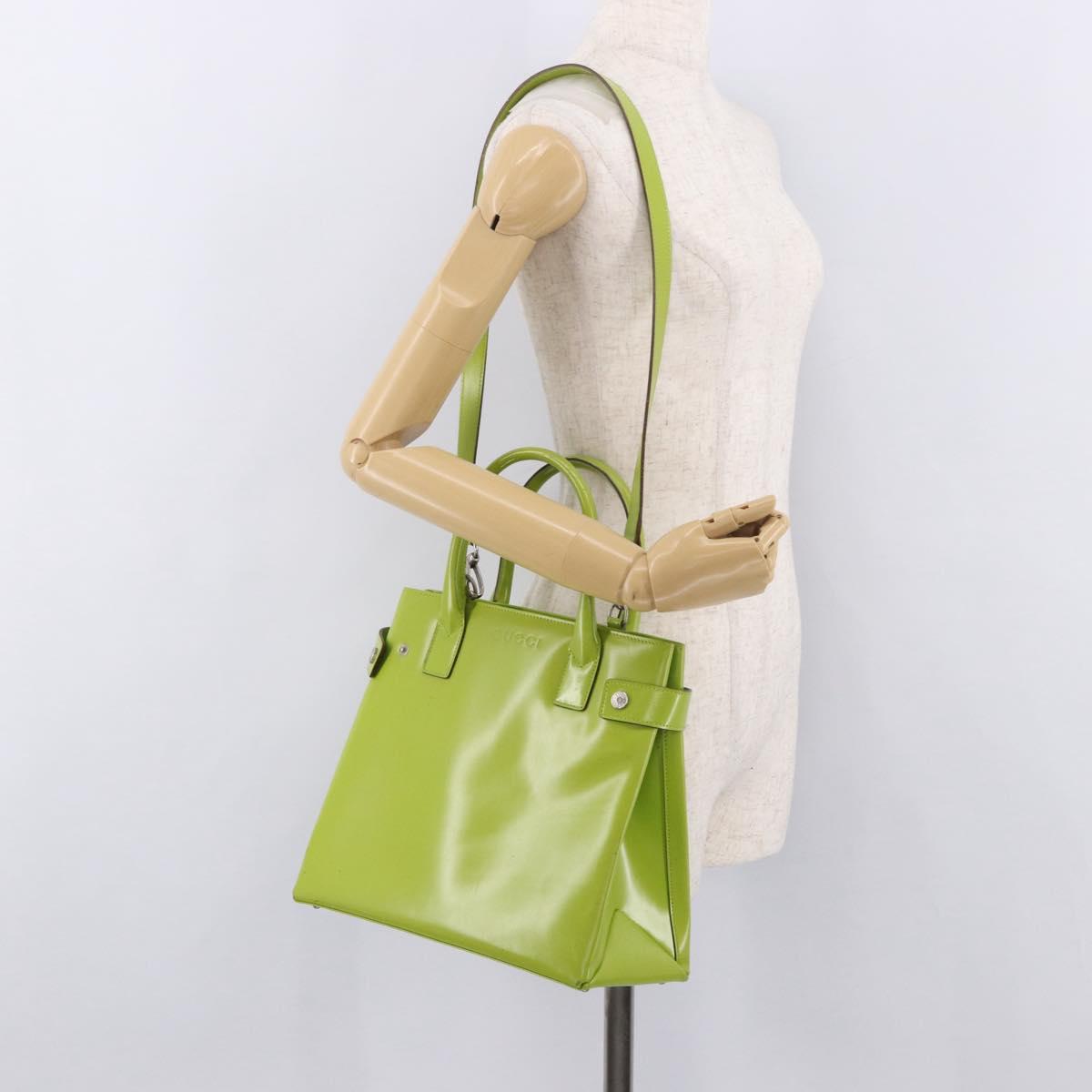 GUCCI Patent Hand Bag 2way Lime Green Silver Auth 190559