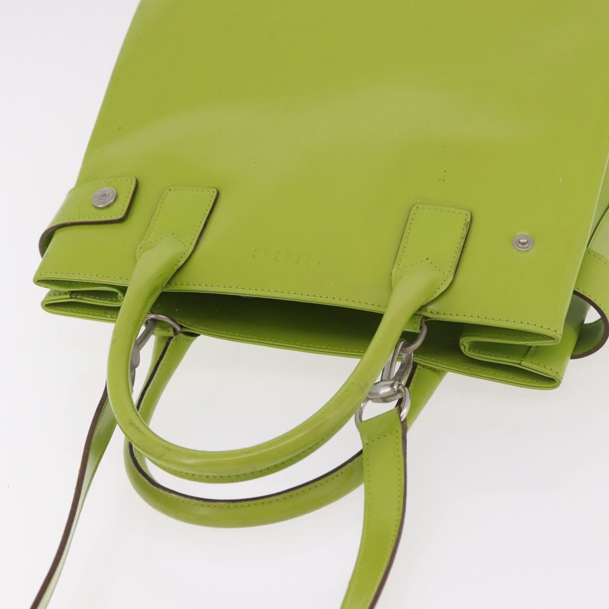 GUCCI Patent Hand Bag 2way Lime Green Silver Auth 190559