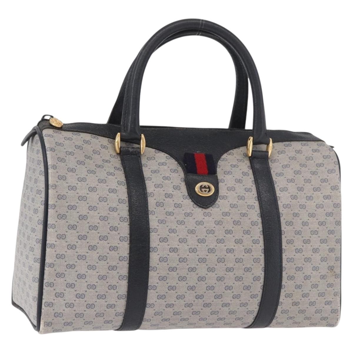 GUCCI Micro GG Supreme Boston Bag PVC Navy Gold 40 02 007 Auth 190560