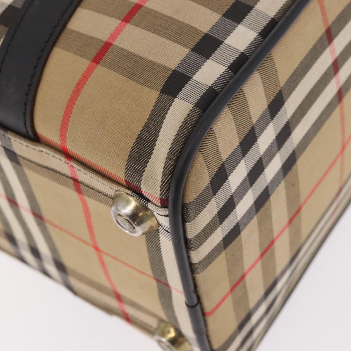 Burberrys Nova Check Boston Bag Canvas Beige Gold Auth 190561