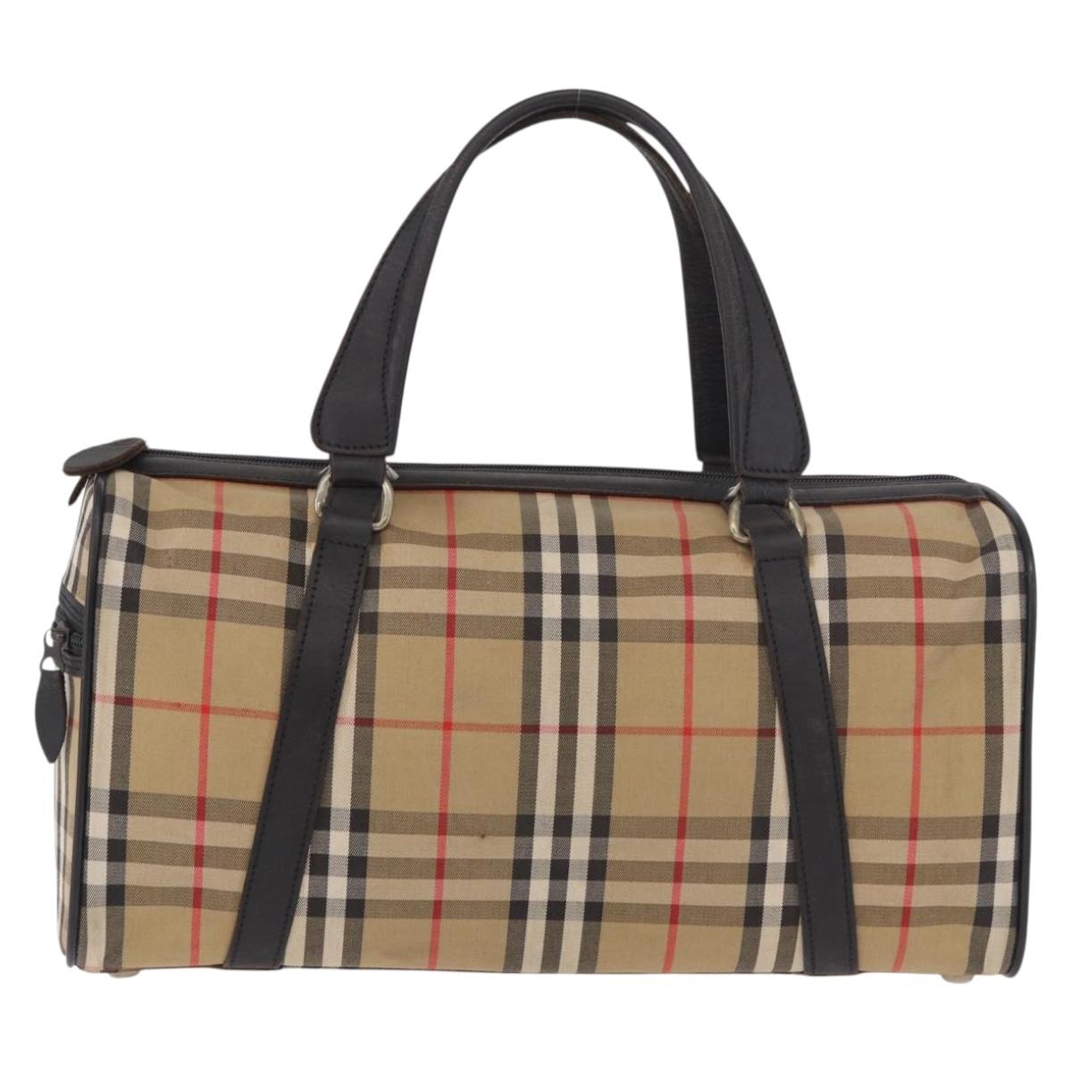 Burberrys Nova Check Boston Bag Canvas Beige Gold Auth 190561