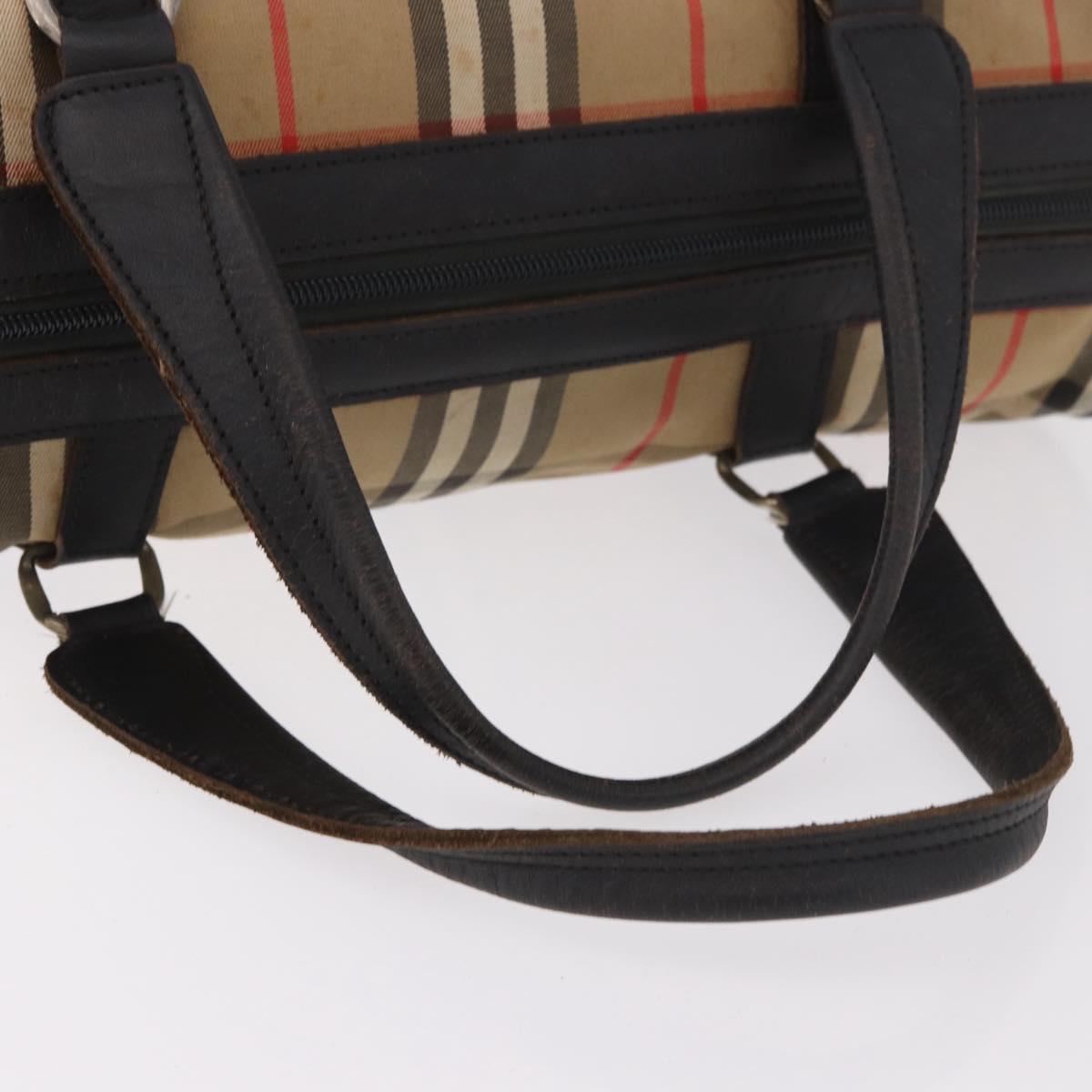 Burberrys Nova Check Boston Bag Canvas Beige Gold Auth 190561