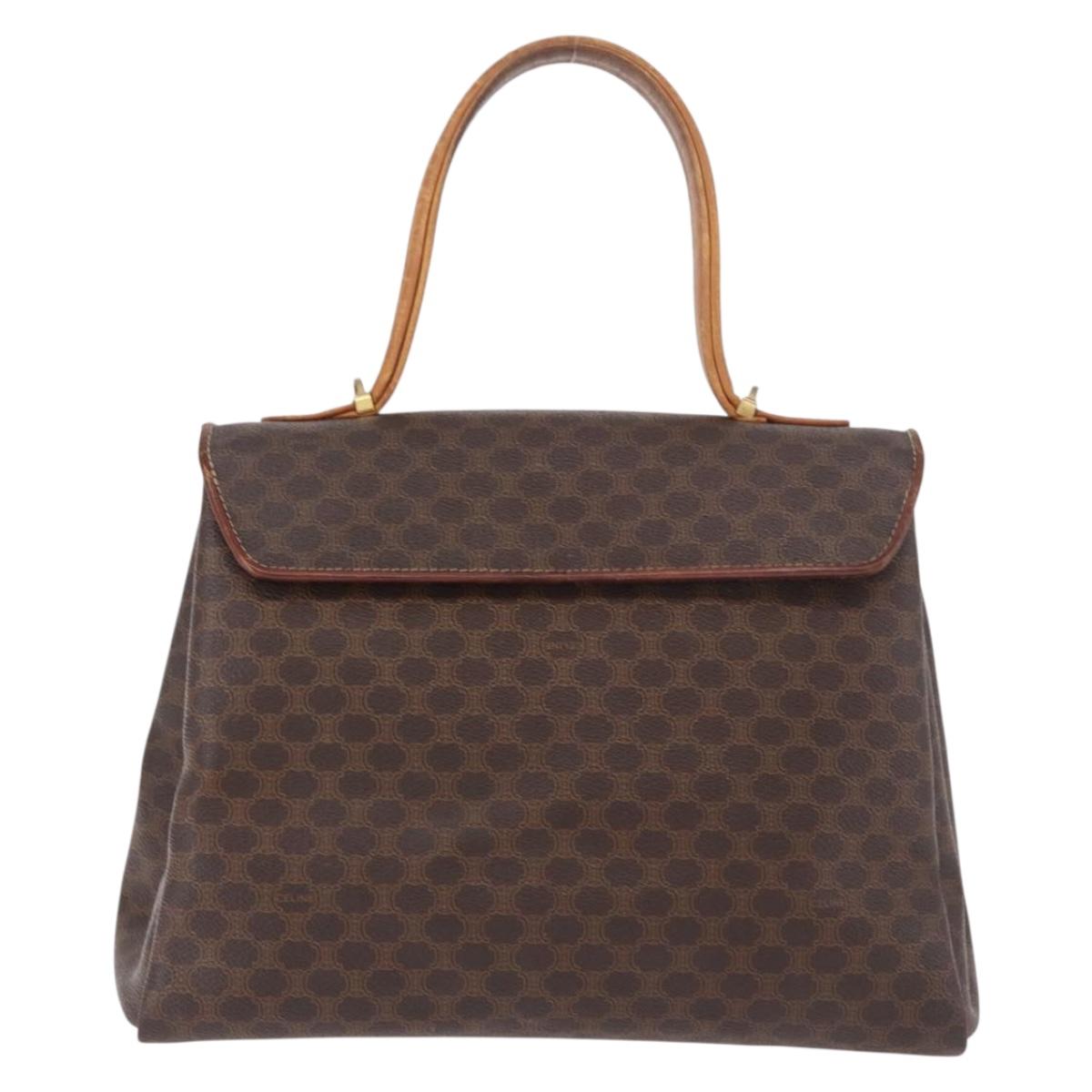 CELINE Macadam Canvas Hand Bag PVC Brown Gold Auth 190562