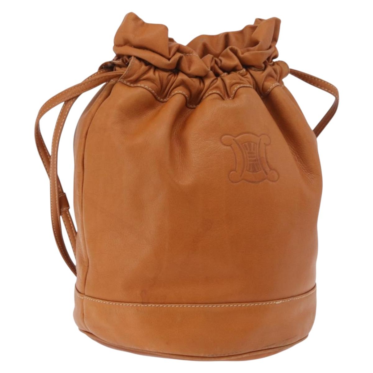 CELINE Triomphe Drawstring Bag Leather Brown Auth 190563