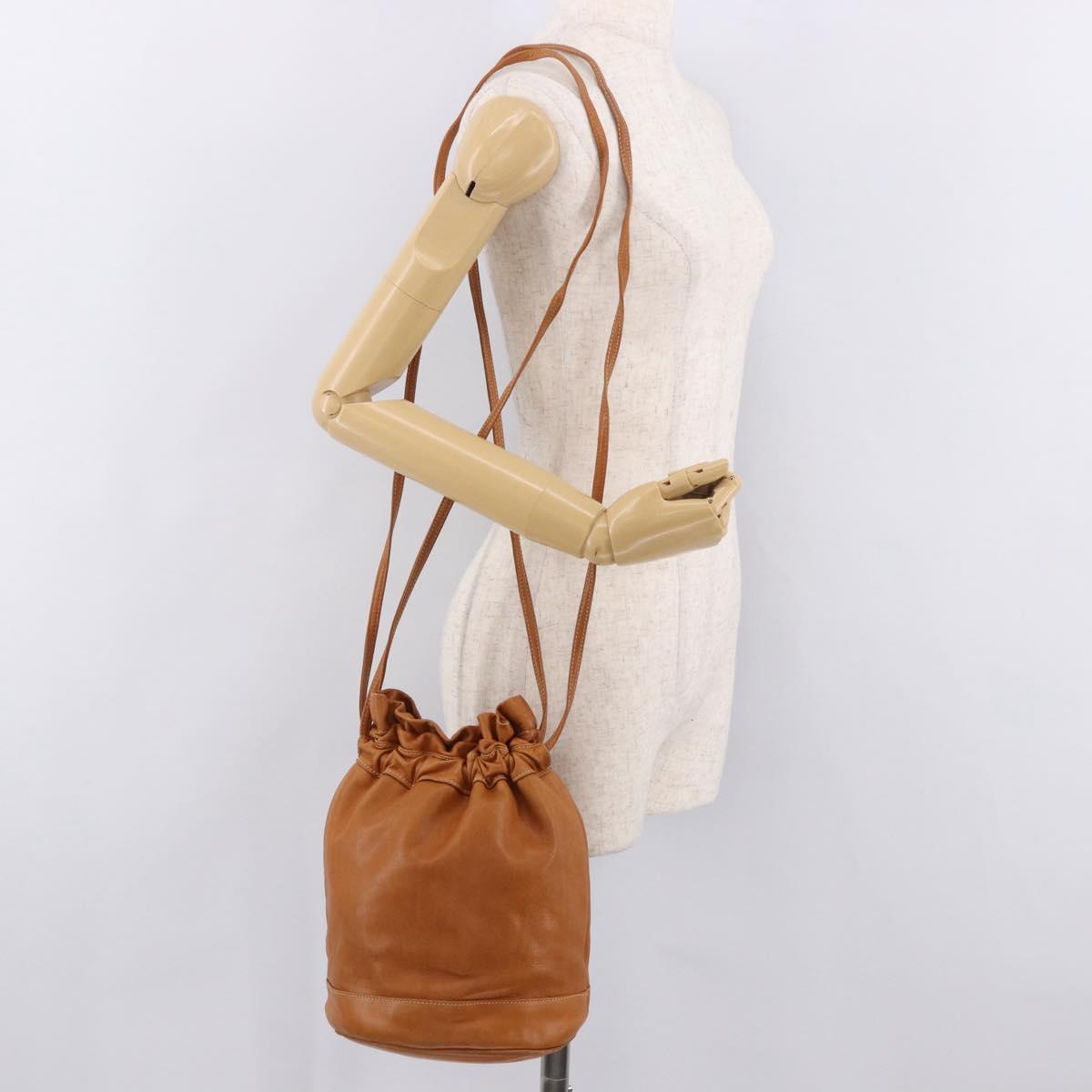CELINE Triomphe Drawstring Bag Leather Brown Auth 190563