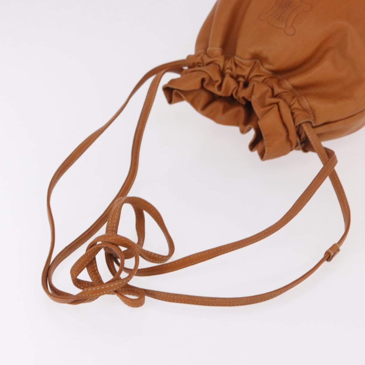CELINE Triomphe Drawstring Bag Leather Brown Auth 190563