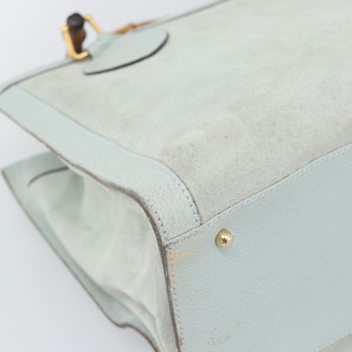 GUCCI Bamboo Hand Bag Suede Gray Gold 002 1186 Auth 190566