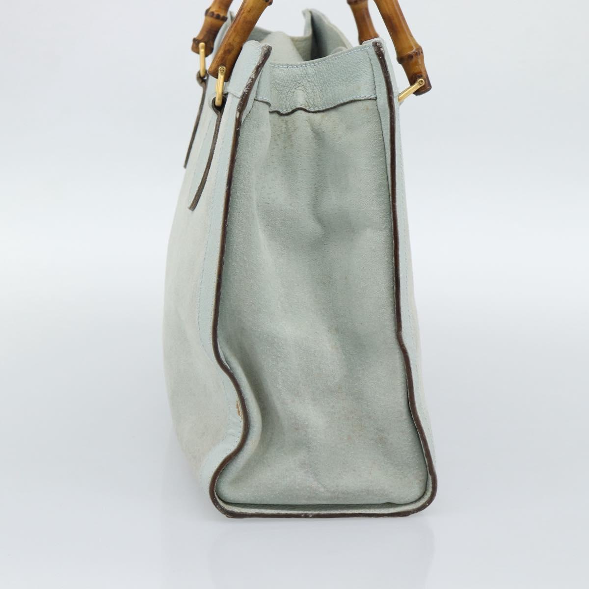 GUCCI Bamboo Hand Bag Suede Gray Gold 002 1186 Auth 190566