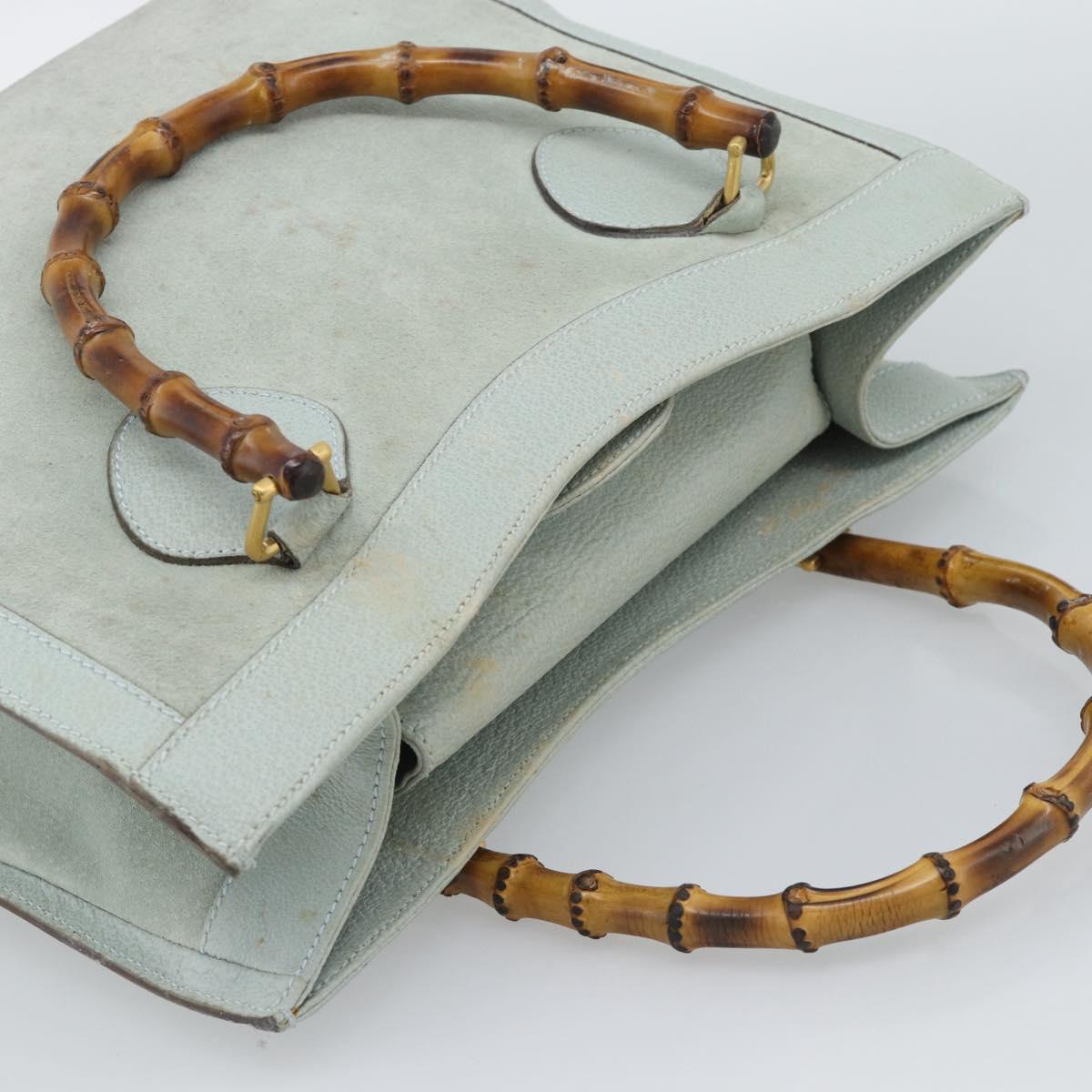 GUCCI Bamboo Hand Bag Suede Gray Gold 002 1186 Auth 190566