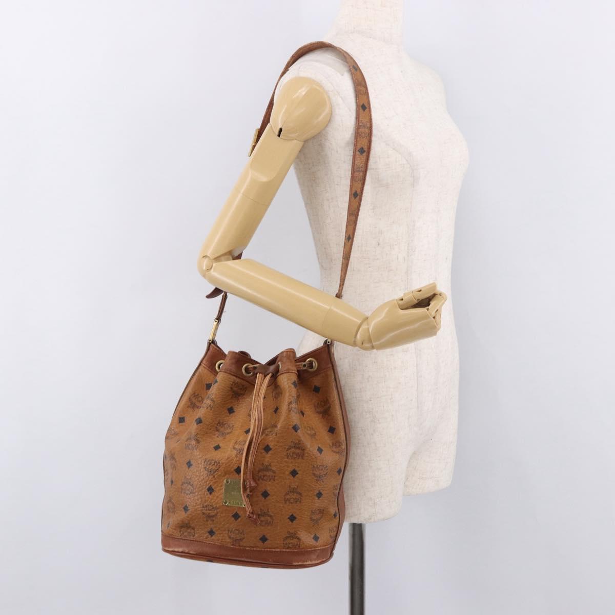 MCM Vicetos Logogram Shoulder Bag PVC Brown Gold Auth 190567