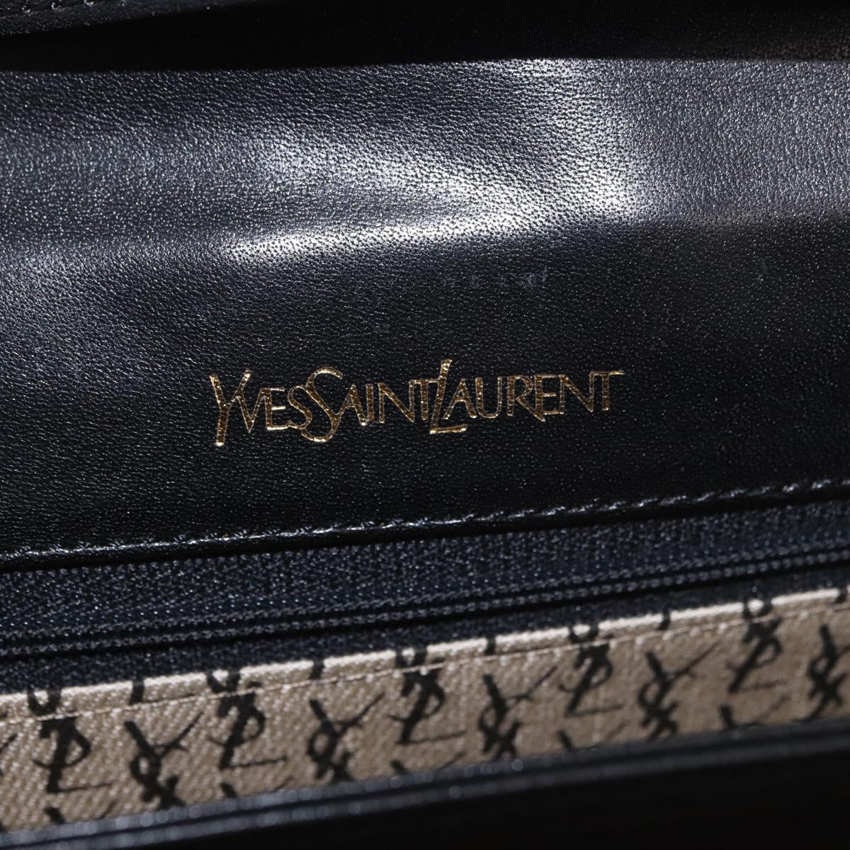 SAINT LAURENT Shoulder Bag Leather Black Gold Auth 190568