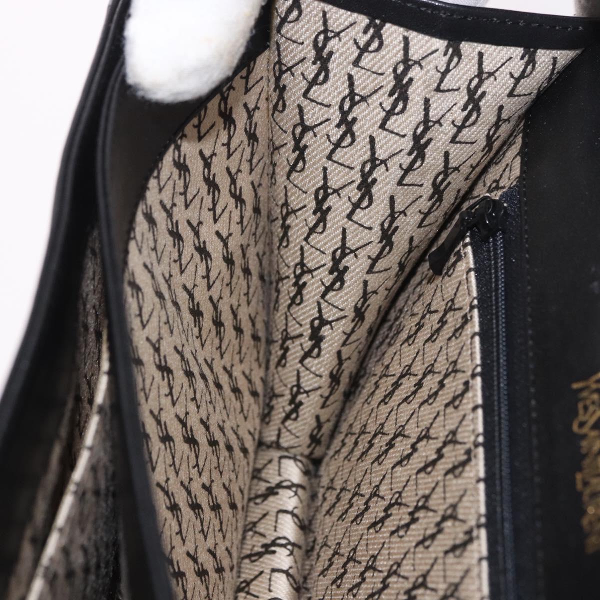 SAINT LAURENT Shoulder Bag Leather Black Gold Auth 190568