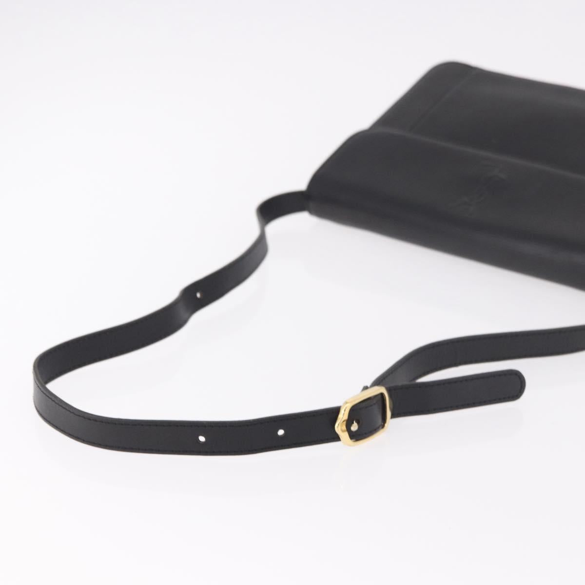 SAINT LAURENT Shoulder Bag Leather Black Gold Auth 190568