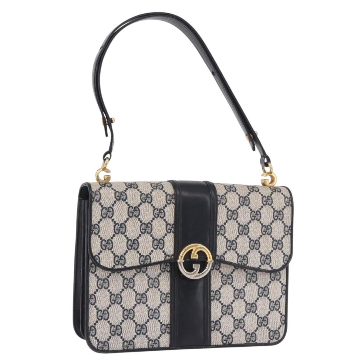 GUCCI GG Supreme Hand Bag PVC Navy Gold Auth 190570