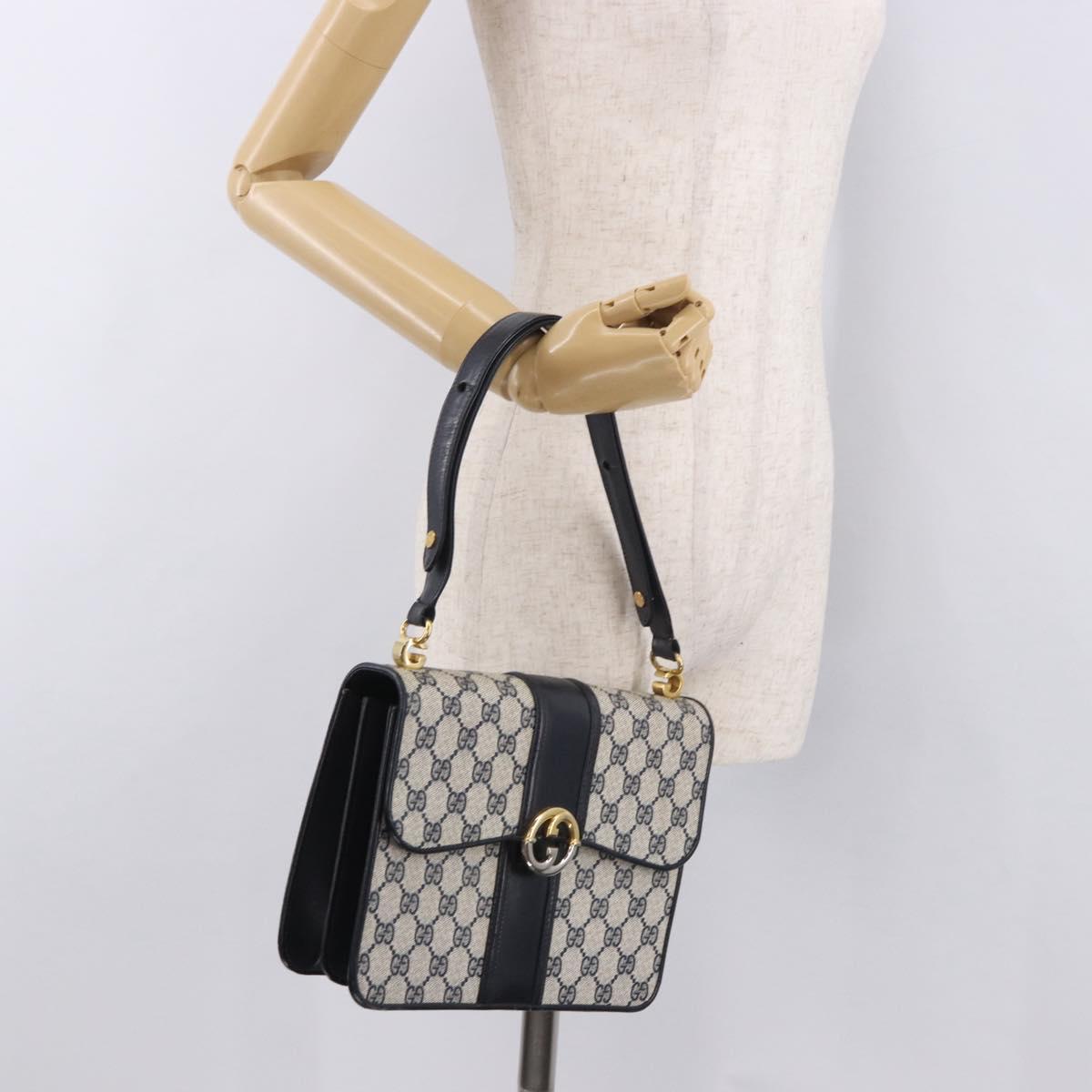GUCCI GG Supreme Hand Bag PVC Navy Gold Auth 190570