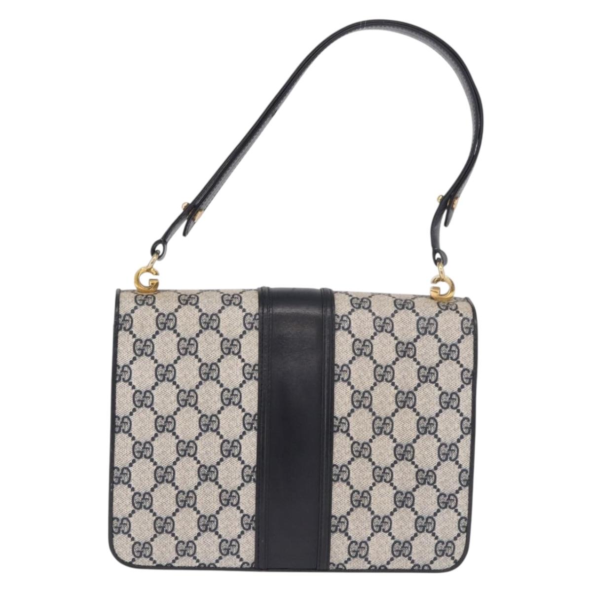 GUCCI GG Supreme Hand Bag PVC Navy Gold Auth 190570
