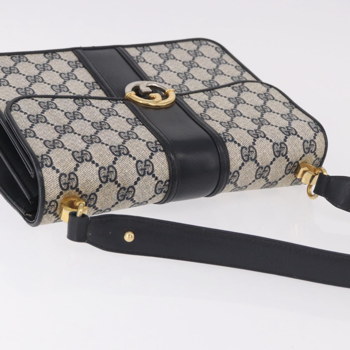 GUCCI GG Supreme Hand Bag PVC Navy Gold Auth 190570