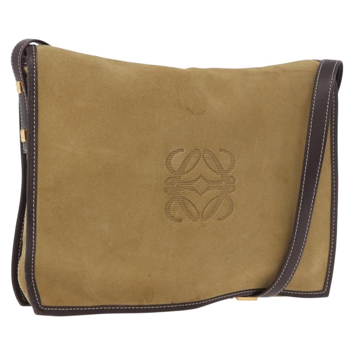 LOEWE Anagram Shoulder Bag Suede Beige Gold Auth 190571