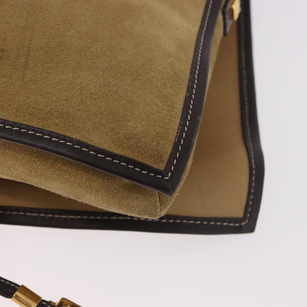 LOEWE Anagram Shoulder Bag Suede Beige Gold Auth 190571