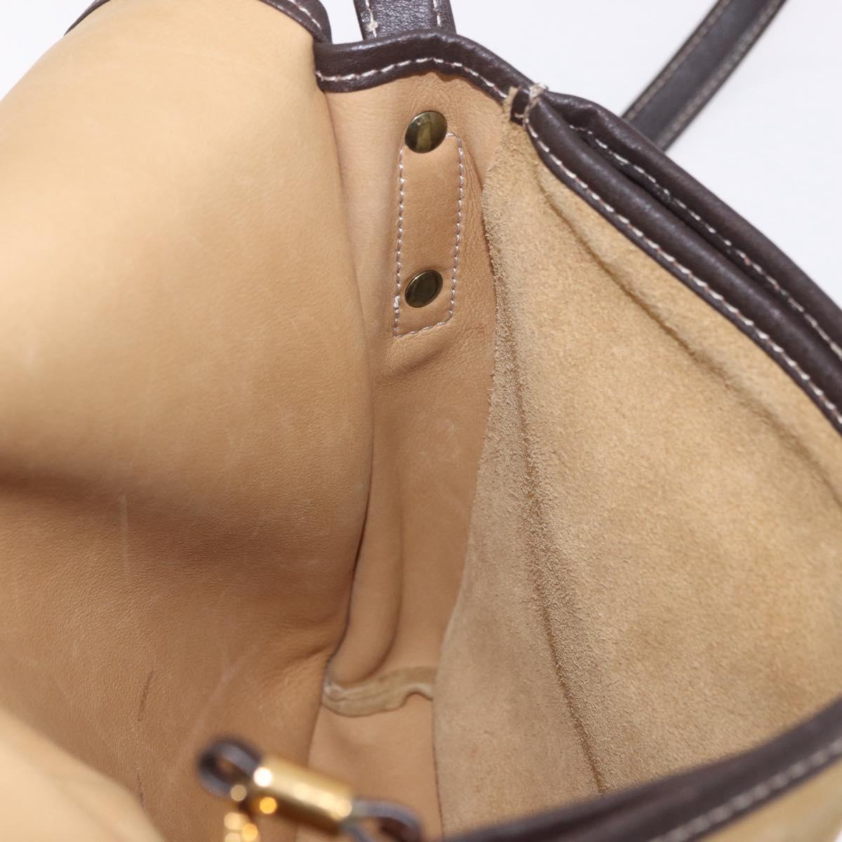 LOEWE Anagram Shoulder Bag Suede Beige Gold Auth 190571