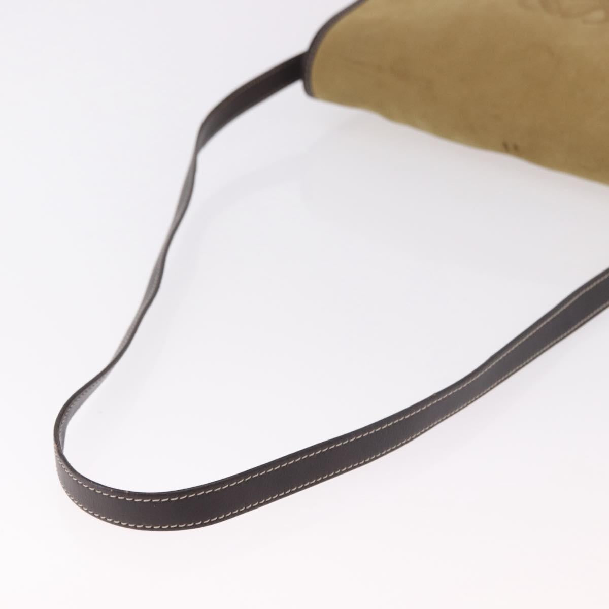 LOEWE Anagram Shoulder Bag Suede Beige Gold Auth 190571