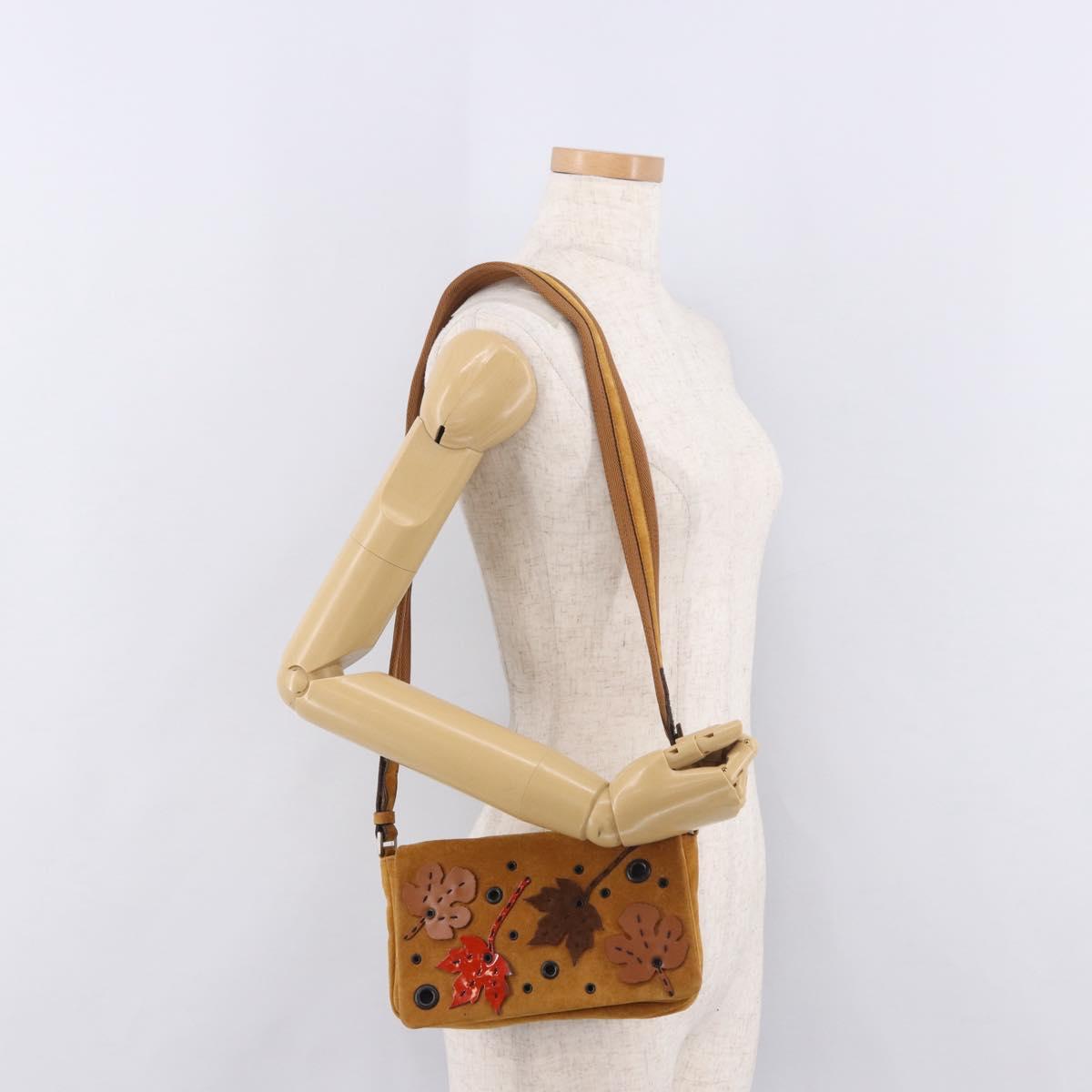 PRADA Shoulder Bag Suede Beige Silver Auth 190573