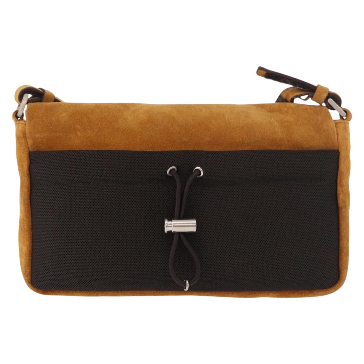 PRADA Shoulder Bag Suede Beige Silver Auth 190573