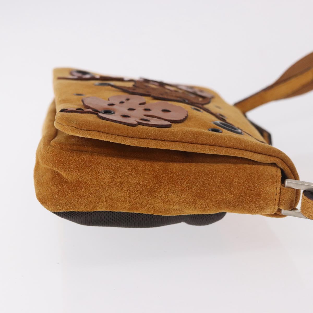 PRADA Shoulder Bag Suede Beige Silver Auth 190573
