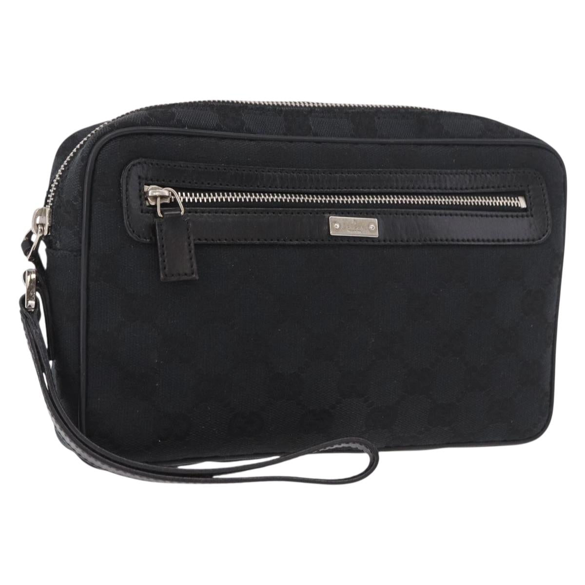 GUCCI GG Canvas Clutch Bag Black Silver 018 1635 Auth 190575