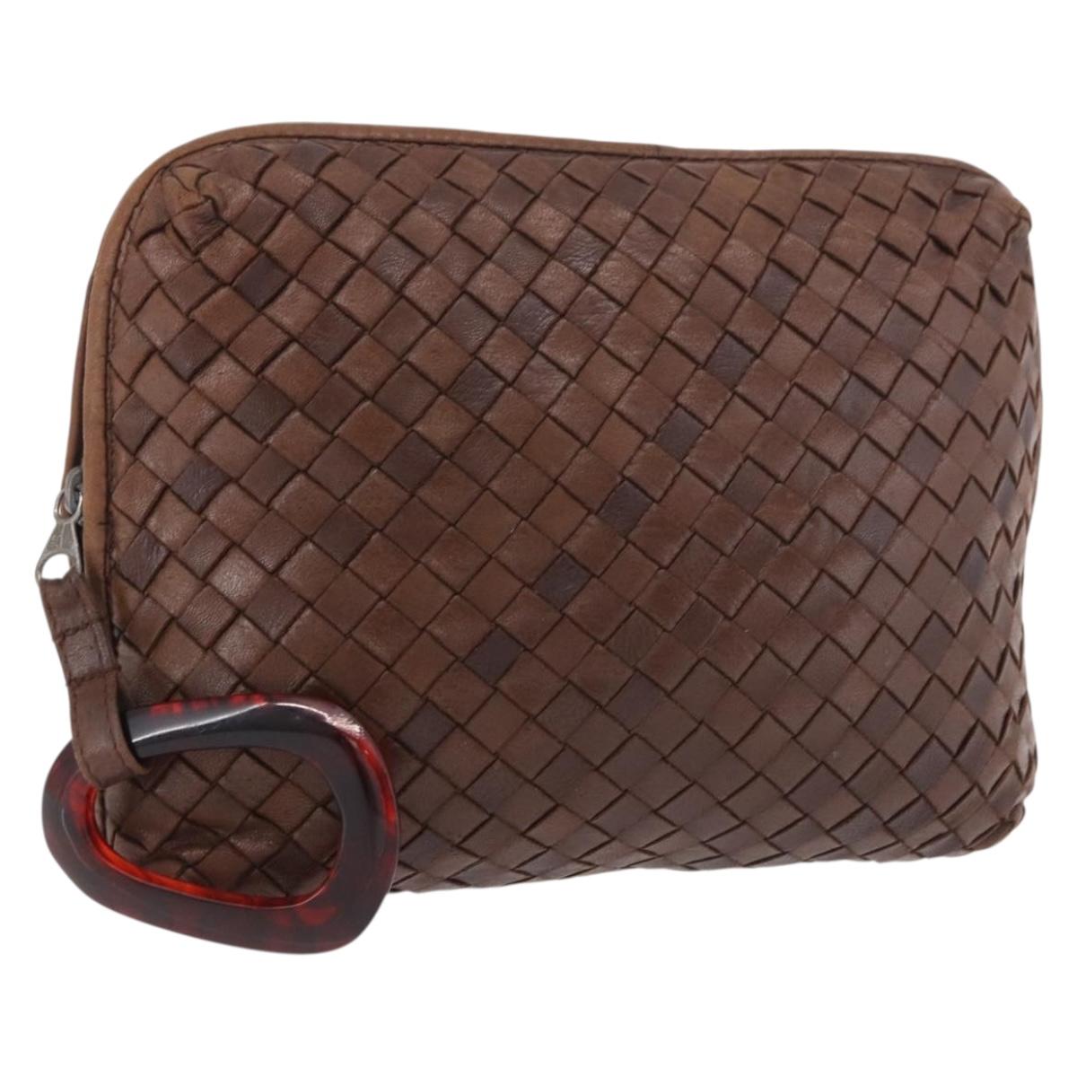 BOTTEGA VENETA INTRECCIATO Clutch Bag Leather Brown Auth 190577