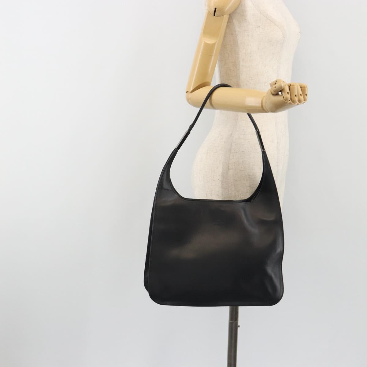 GUCCI Shoulder Bag Leather Black Silver 001 3162 Auth 190579