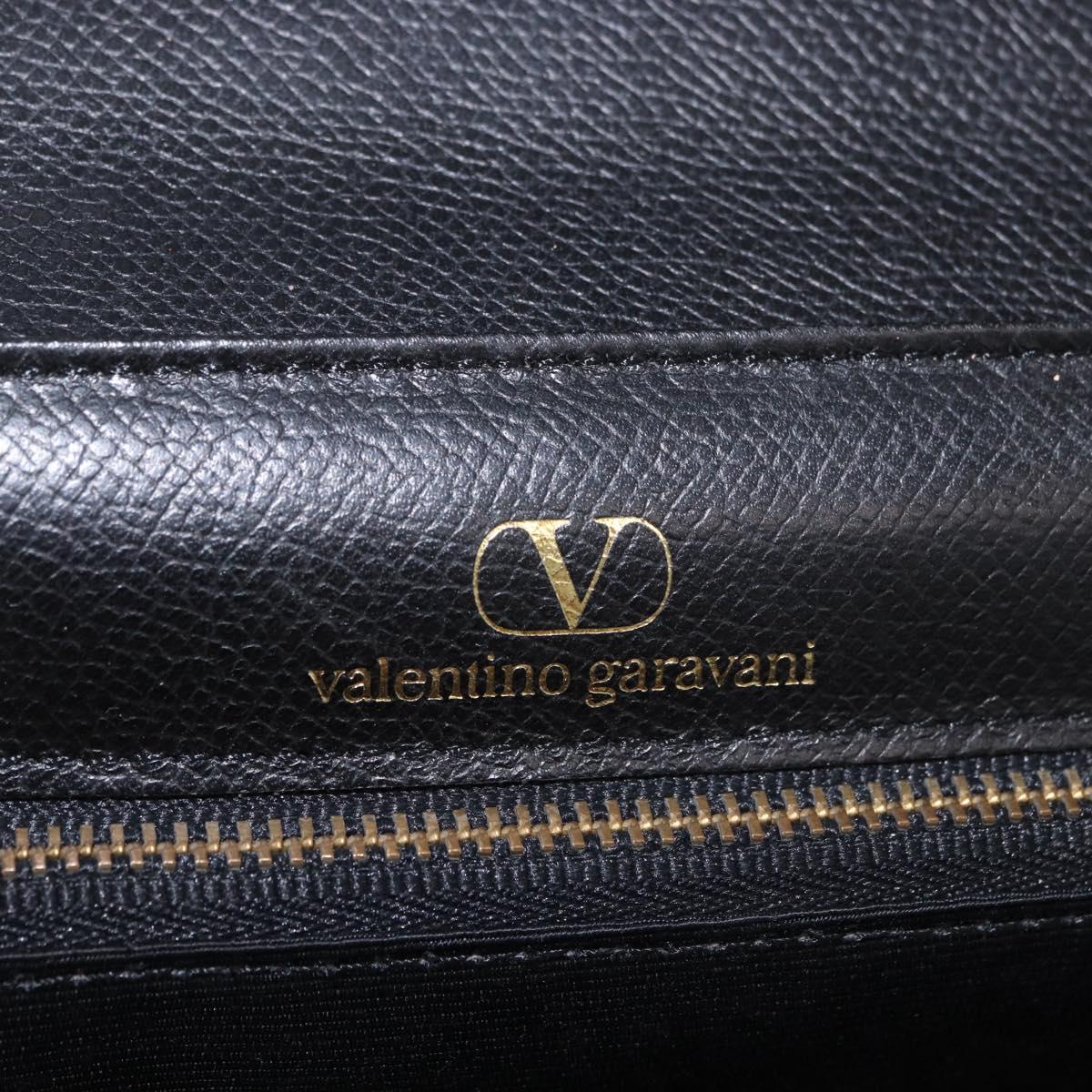 VALENTINO Hand Bag Leather Black Gold Auth 190581