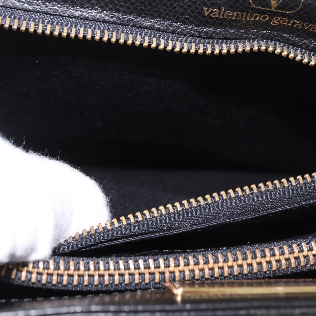 VALENTINO Hand Bag Leather Black Gold Auth 190581