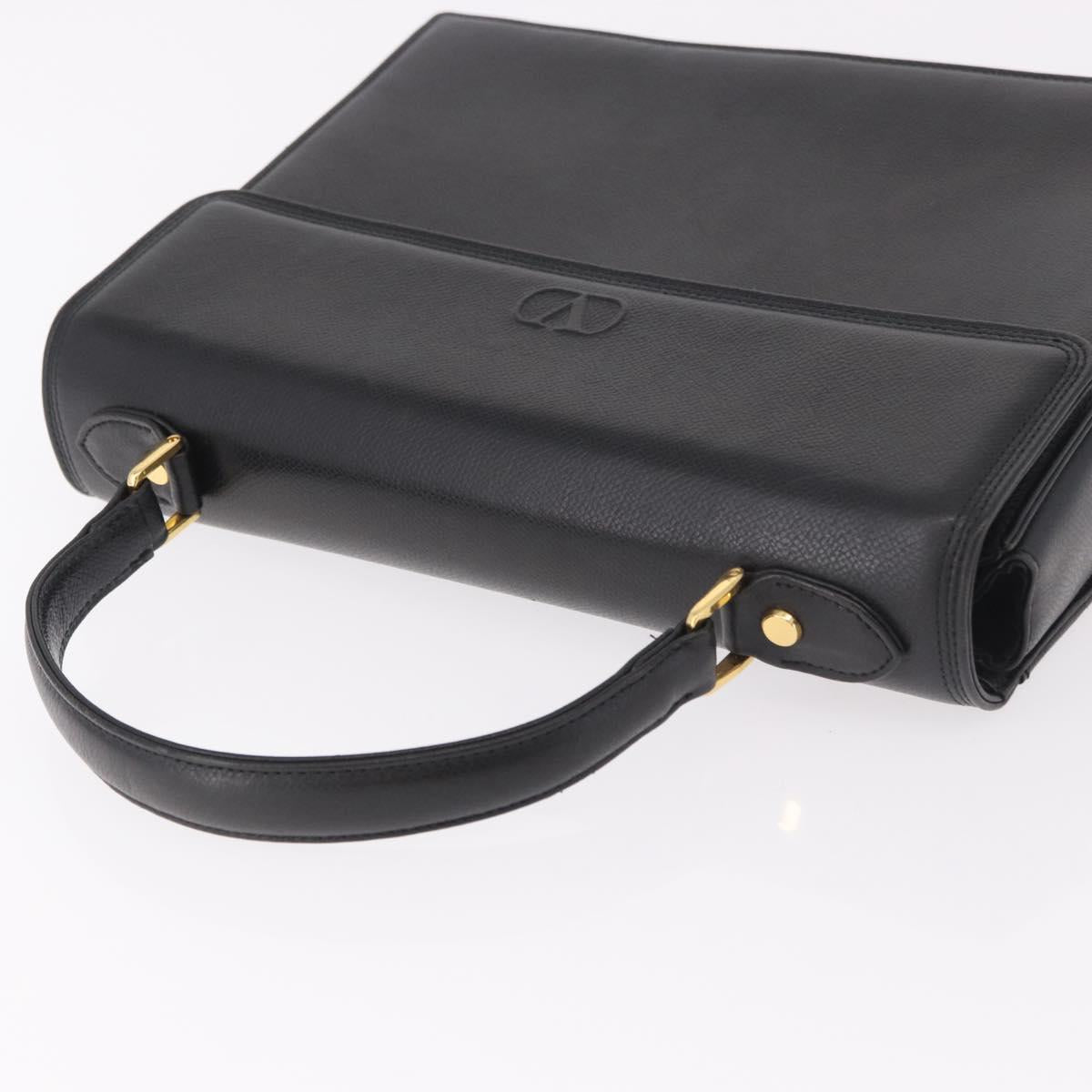 VALENTINO Hand Bag Leather Black Gold Auth 190581