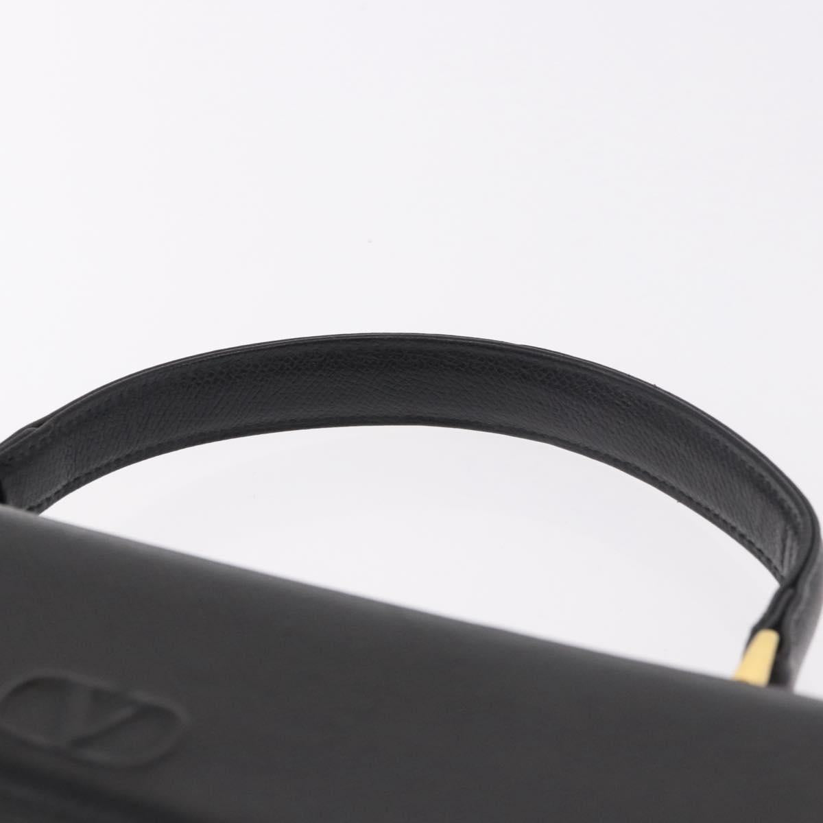 VALENTINO Hand Bag Leather Black Gold Auth 190581