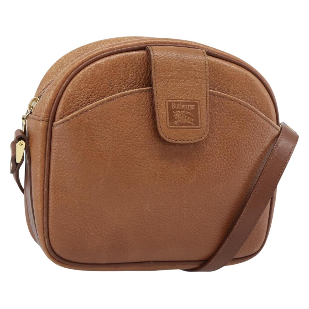 Burberrys Shoulder Bag Leather Brown Gold Auth 190582