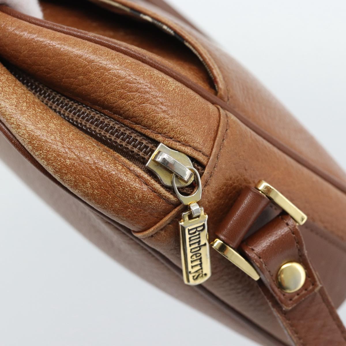 Burberrys Shoulder Bag Leather Brown Gold Auth 190582