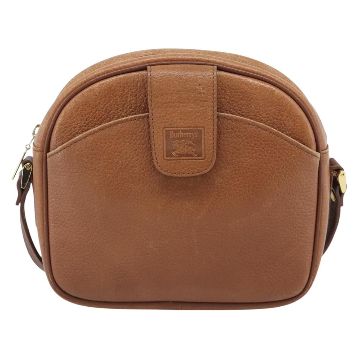 Burberrys Shoulder Bag Leather Brown Gold Auth 190582