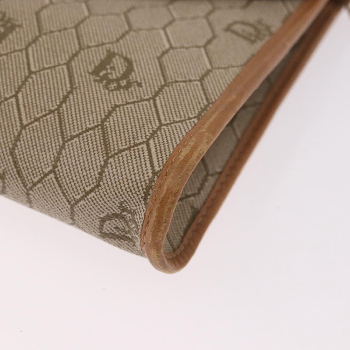 Christian Dior Honeycomb Canvas Chain Shoulder Bag PVC Beige Gold Auth 190583