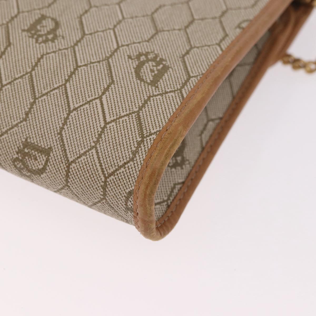 Christian Dior Honeycomb Canvas Chain Shoulder Bag PVC Beige Gold Auth 190583